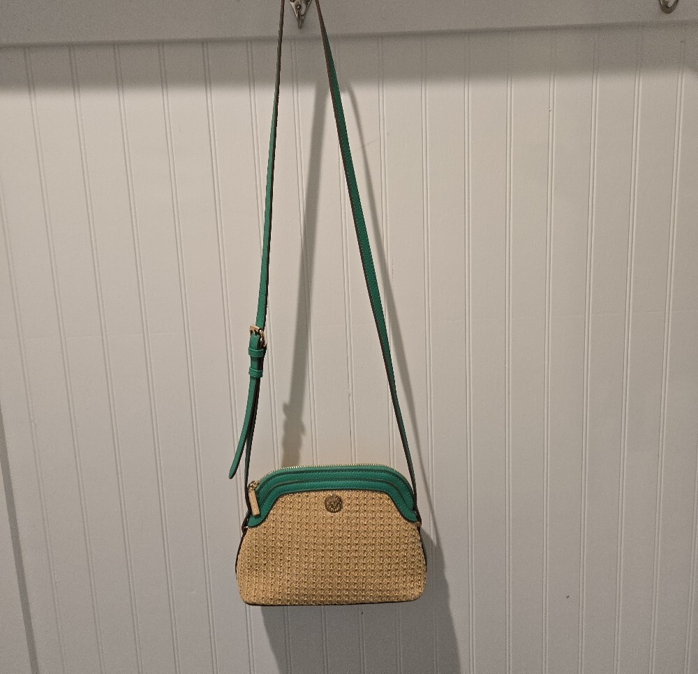 Anne Klein Woven Straw & Green Leather Trim Handbag – Pre‑Loved - Picture 14 of 14